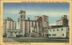 STUTTGART AR Arkansas Rice Growers Co-op Rice Mill LINEN Old Postcard