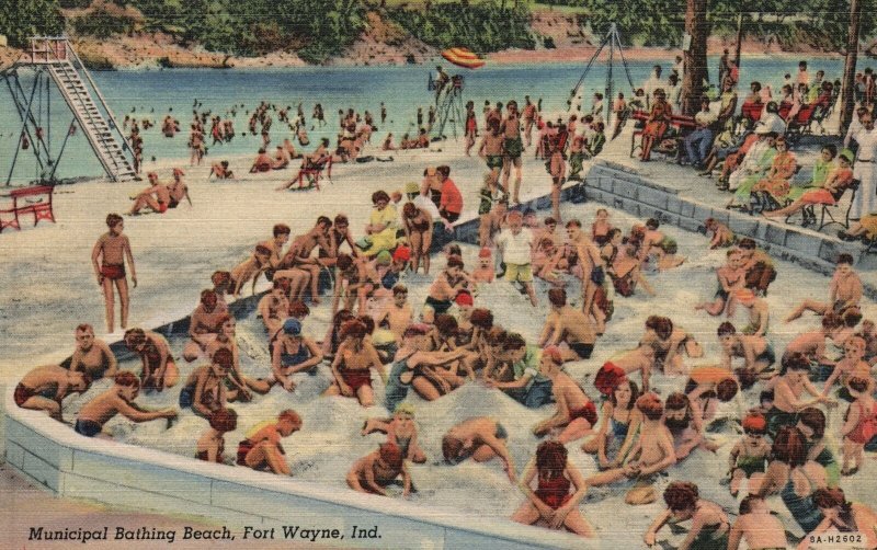 Vintage Postcard 1930's Municipal Bathing Beach Fort Wayne Indiana IND 