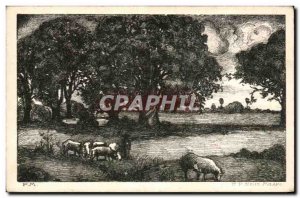 Old Postcard Paysge bucolic Sheep