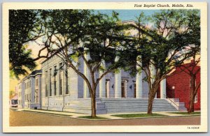 Vtg Mobile Alabama AL First Baptist Church 1930s Unused Linen View Postcard