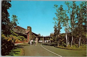 Volcano House National Park Guests Arriving Entry Old Cars Hawaii Postcard 1960s