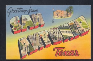 GREETINGS FROM SAN ANTONIO TEXAS VINTAGE LARGE LETTER LINEN POSTCARD