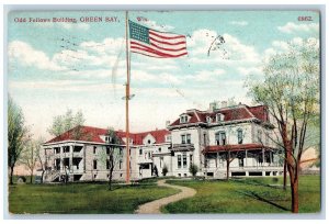Green Bay Wisconsin WI Postcard  Odd Fellows Building Exterior 1910 Antique Flag