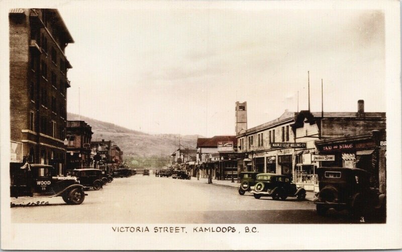 Kamloops BC Victoria Street Wood Miltons Truck Maple Leaf Milling Postcard G85