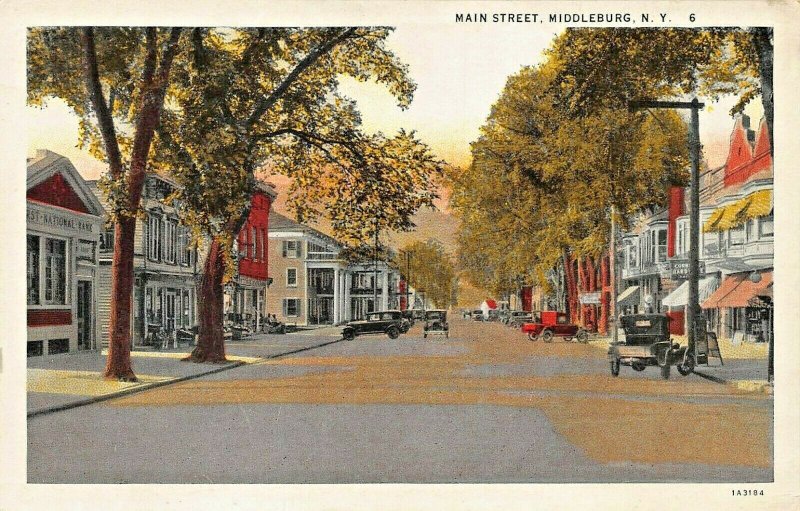 MIDDLEBURG  NY~MAIN STREET-STOREFRONTS~1920s POSTCARD 