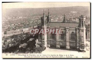 Postcard Old Lyon Notre Dame de Fourviere Lyon and view sue Junction Rhone an...