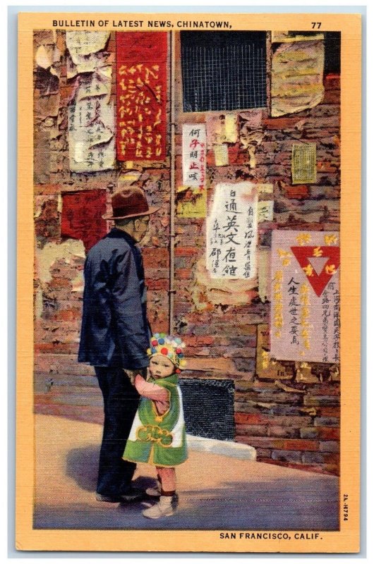 San Francisco California Postcard Bulletin Latest News Chinatown c1940 Vintage