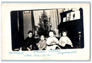 1912 Christmas Tree Children Boys Scene RPPC Photo Posted Antique Postcard