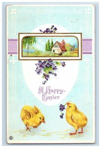 Circa 1910 Easter Chicks Purple Flowers #2 Vintage Postcard P108E