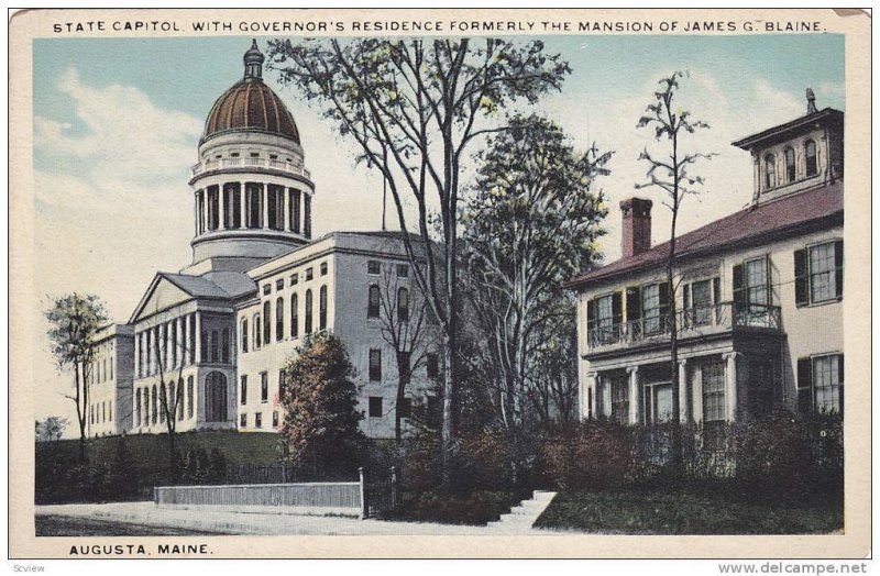 State Capitol With Governor's Residence Formerly The Mansion Of James G. Blai...