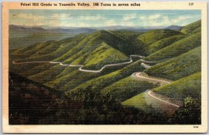 Priest Hill Grades To Yosemite Valley Mountain Pass Trail Postcard