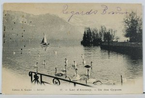 LAmac d' Annecy France Ile des Cygnes c1904 Postcard L14