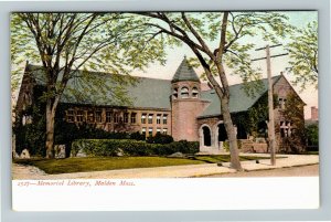 Malden MA- Massachusetts, Memorial Library, Historic Library, Vintage Postcard 