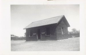 ABERCROMBIE STATE PARK NORTH DAKOTA~LOG CABIN (NO CAMPING SIGN) PHOTO POSTCARD