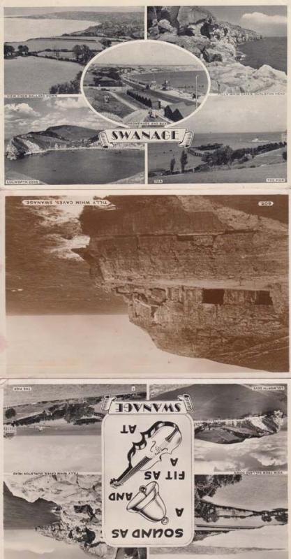 Violin Bell Swanage Dorset Tilly Whim Caves 3x Real Photo Postcard s