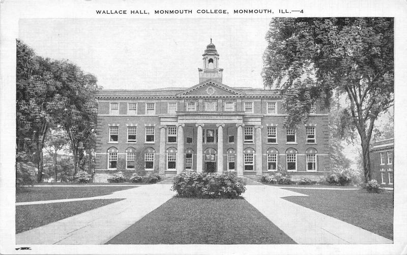 Monmouth Illinois~Monmouth College-Wallace Hall~Blue Tinted Sky~1947 Postcard