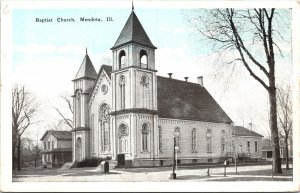Postcard Illinois Mendota Baptist Church Mailbox Pub. Denison Drug Co. 1936 V193