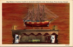 Vtg Warm Springs GA Franklin D Roosevelts Ship Model Little White House Postcard