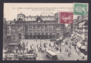 FRANCE, Postcard RPPC, Paris, Saint-Lazare Station and Amsterdam Street