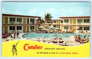 MIAMI BEACH, Florida FL ~ Roadside CAVALIER RESORT MOTEL Pool 1966 Postcard