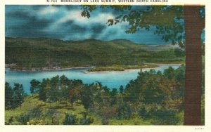 Vintage Postcard 1920's Moonlight on Lake Summit Western North Carolina N. C.
