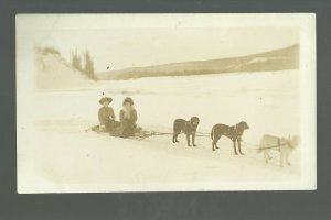 Hazelton B.C. CANADA RP c1910 DOG SLED Women ICE Snow RIVER nr Kitwanga #2