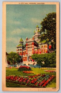 City Hall, Winnipeg, Manitoba, Vintage 1947 Linen Valentine Edy Postcard