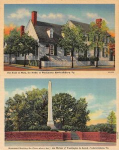 FREDERICKSBURG, VA Virginia  MARY WASHINGTON Home & Burial Marker  TWO Postcards