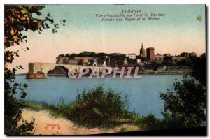 Old Postcard Avignon Overview of the Pont St Benezet Papal Palace and the Rhone