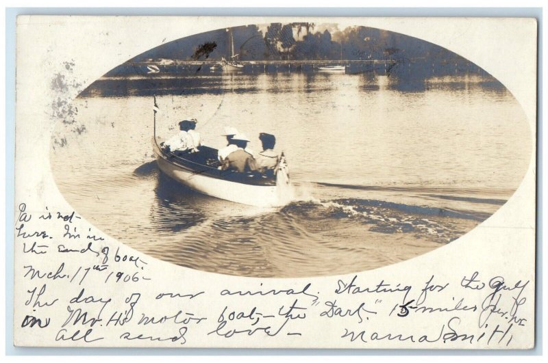 1906 Womens Riding Boat Tarpon Springs Florida FL RPPC Photo Antique Postcard