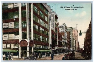 Kansas City Missouri Postcard 12th Walnut St. Looking North 1910 Vintage Antique