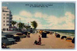 1956 Sun Sand Surf Tropical Fort Lauderdale Classic Cars Beach Florida Postcard