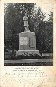 Middletown Springs Vermont 1908 Postcard Civil War Soldier's Monument