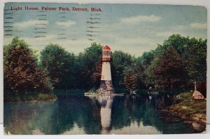 Detroit Michigan Light House Palmer Park 1911 to Grand Rapids Postcard C5