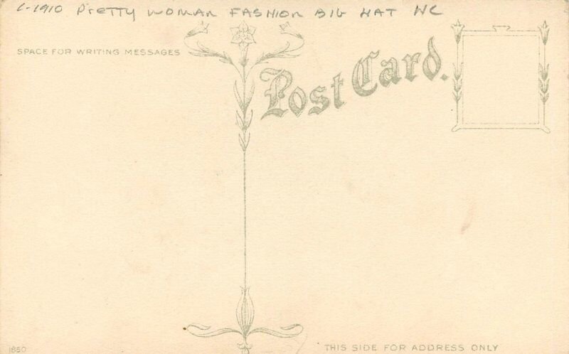 C-1910 Pretty Woman Fashion Big Hat hand colored Postcard 22-8069 