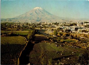 VINTAGE CONTINENTAL SIZE POSTCARD PANORAMIC AERIAL VIEW OF AREQUIPA PERU 1960s