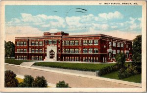 View of High School, Marion IN c1922 Vintage Linen Postcard F04