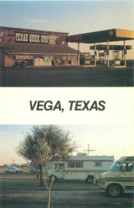 Vega, Texas  Quick Stop Texaco Gas Station, RVs, Vintage Chrome Postcard Unused