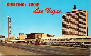 Greetings From Las Vegas Sahara Hotel On Strip Postcard UNP VTG Plastichrome 