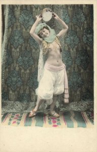 PC CPA RISQUE NUDE FEMALE, BELLY DANCER POSING WITH DRUM, POSTCARD (b7786)