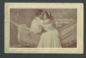 1911 Post Card Valentine In A Hammock For Two Real Photo Celluloid  Embossed