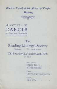 St Mary The Virgin Church Reading 1946 Carol Berkshire Concert Programme