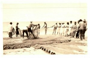 Vintage Hukilau Fishing Nets on Beach Hawaii Postcard RPPC