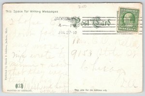 Jackson Michigan~Library Building~Houses Behind~1910 Postcard