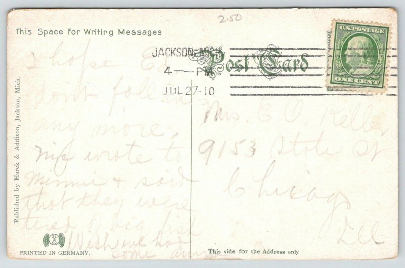 Jackson Michigan~Library Building~Houses Behind~1910 Postcard