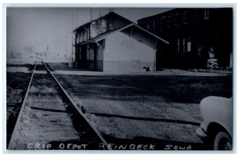 c1960 Reinbeck Iowa IA Railroad Vintage Train Depot Station RPPC Photo Postcard