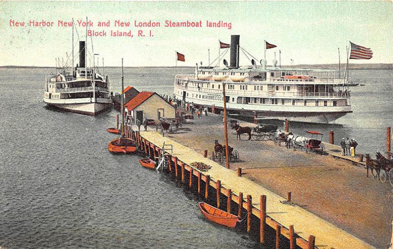 New Harbor NY New London Steamboat at Block Island RI Postcard