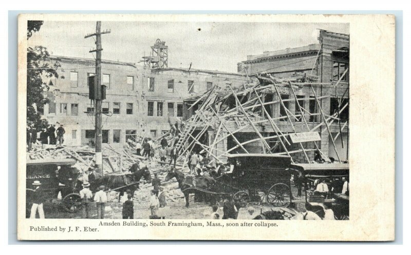 Postcard Amsden Building, South Framingham MA Soon After Collapse Y65