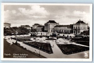 Zagreb Croatia Postcard Hauptbahnhof Main Station c1930's Vintage RPPC Photo