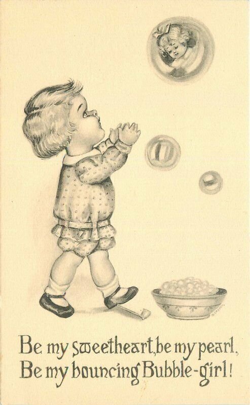 Artist impression Child Chasing Bubble C-1908 Postcard 21-9713